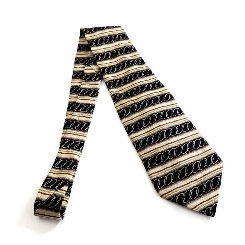 Robert Talbott Studio Brown Tan‎ Abstract Print Wide Silk Tie